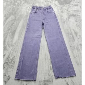 Zara Jeans Womens 2 Purple High Rise Full Length Wide Leg Raw Hem Stretch Denim